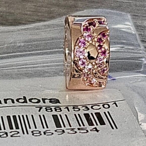 Authentic PANDORA *CHINA EXCLUSIVE* Rose Pink Fan Pattern Spacer Clip 788153C01 - Picture 2 of 15